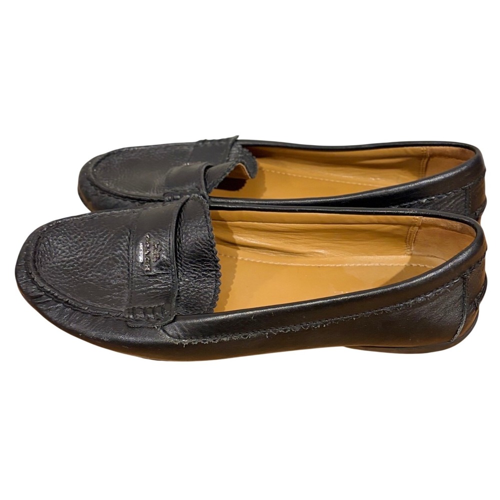 Coach Odette Black Pebbled Leather Penny Loafers MocToe Driver Flats Womens 8.5B - Picture 3 of 8
